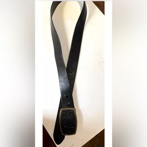 VTG Womens Genuine Black Leather Belt with  Brass Black Leather Face Buckle  ML